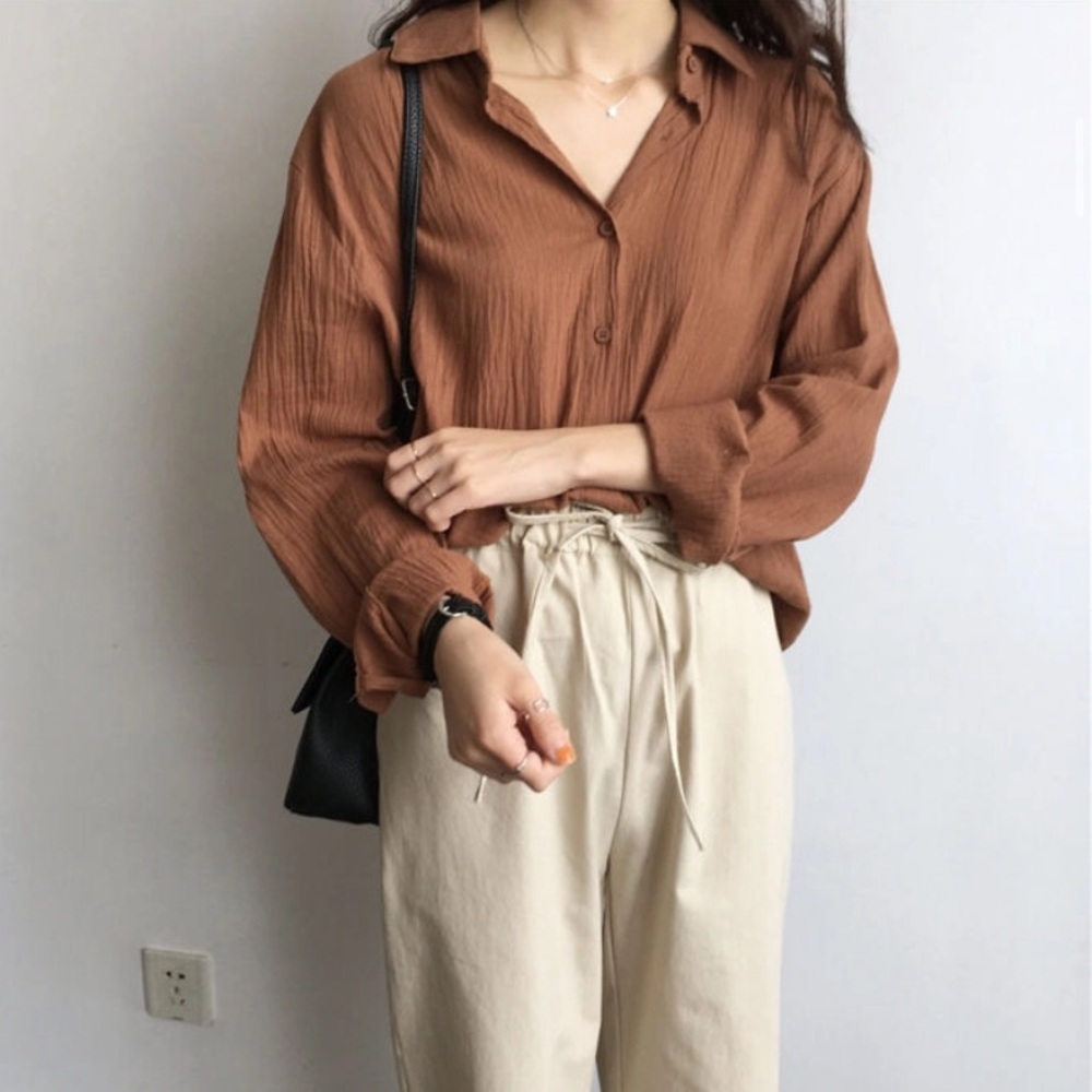 Crinkled Coffee Casual Button-down Shirt